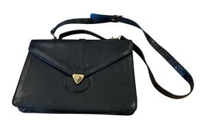 MODA Italiana Top Handle Black Leather Turn lock Flap Briefcase Purse VTG Y2K